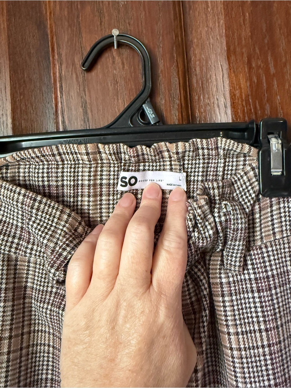 SO Plaid Paperbag Waist Chinos in Tan and Gray - Picture 3 of 5